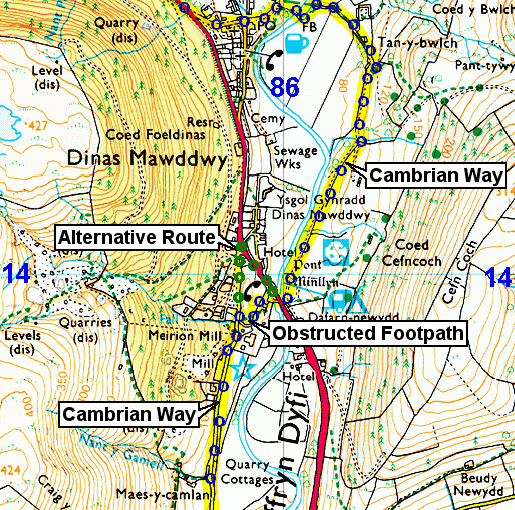 Obstructed Footpath Dinas Mawddwy