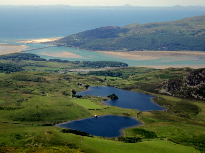 Llynnau Cregennen, Mawddach Estuary and Barmouth from Craig-las